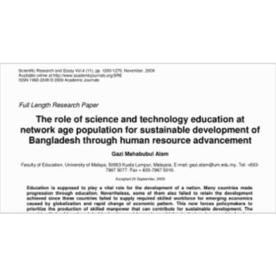 The role of science and technology education at network age population for sustainable development of Bangladesh through human resource advancement