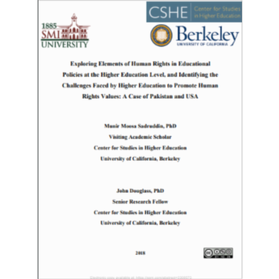 Exploring Elements of Human Rights in Educational Policies at the Higher Education Level, and Identifying the Challenges Faced by Higher Education to Promote Human Rights Values: A Case of Pakistan and USA by Munir Moosa Sadruddin, John Douglass :: SSRN icon